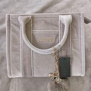 GUESS Cream Velvet Tote with Gold Accents NWT